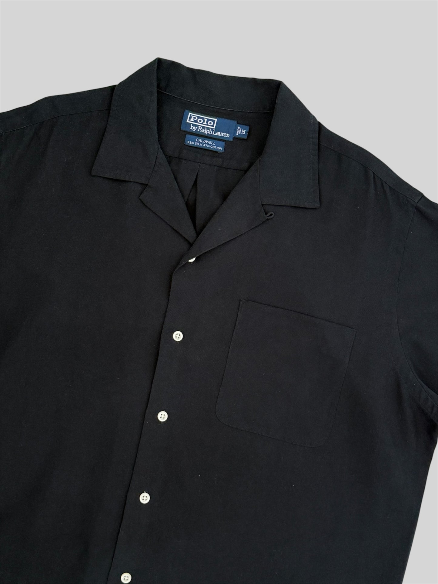 Rare Polo Ralph Lauren 1990s Button Up Caldwell Silk Cotton Camp Shirt Black M