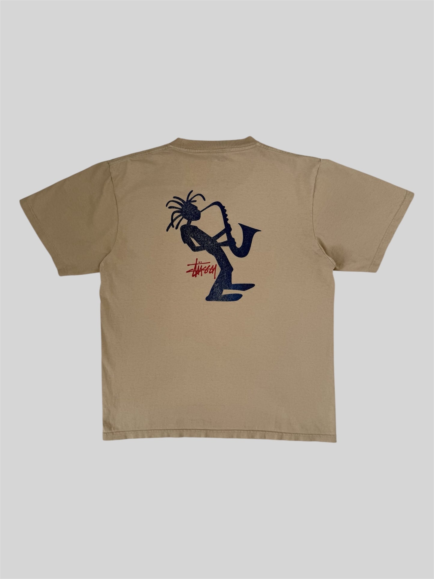 Vintage Stussy 2000s Spellout Graphic Print T Shirt Beige Small
