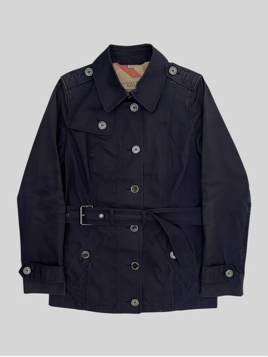 Vintage Women’s Burberry Brit Button Up Short Trench Coat Navy UK 8