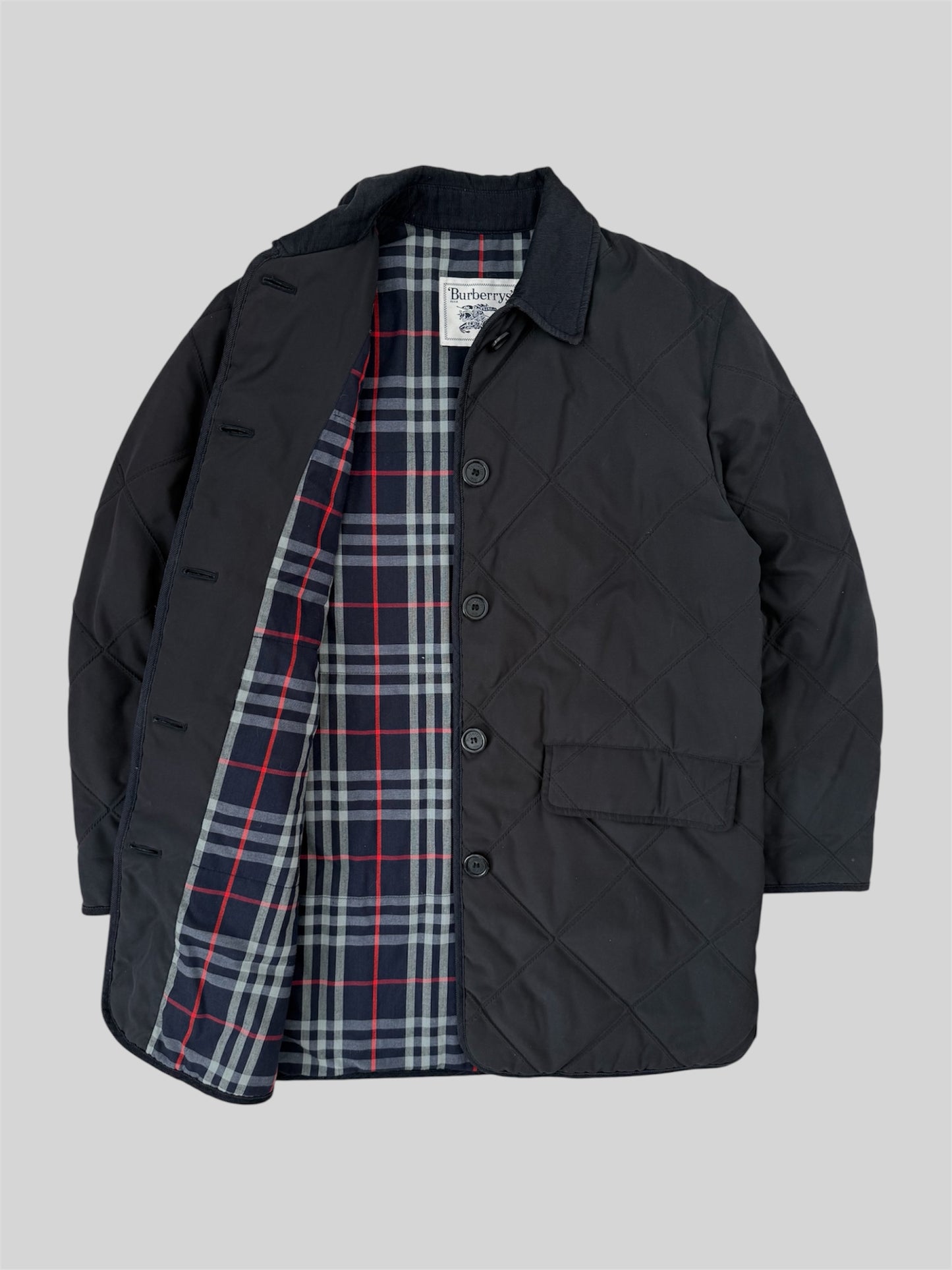 Vintage Burberry 1990s Men’s Button Up Quilted Nylon Jacket Black 38” Medium