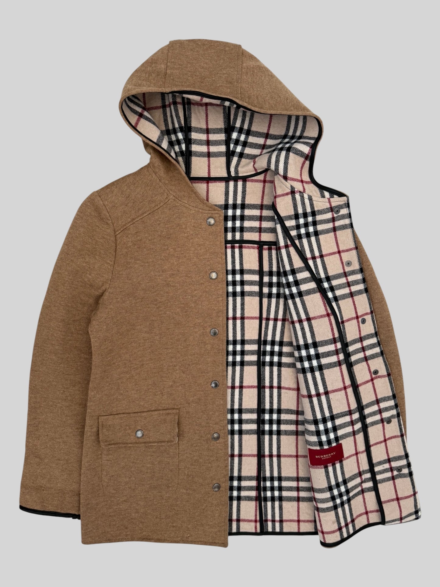 Authentic 2007 Burberry Nova Check Lined Wool Blend Coat Dark Beige Medium