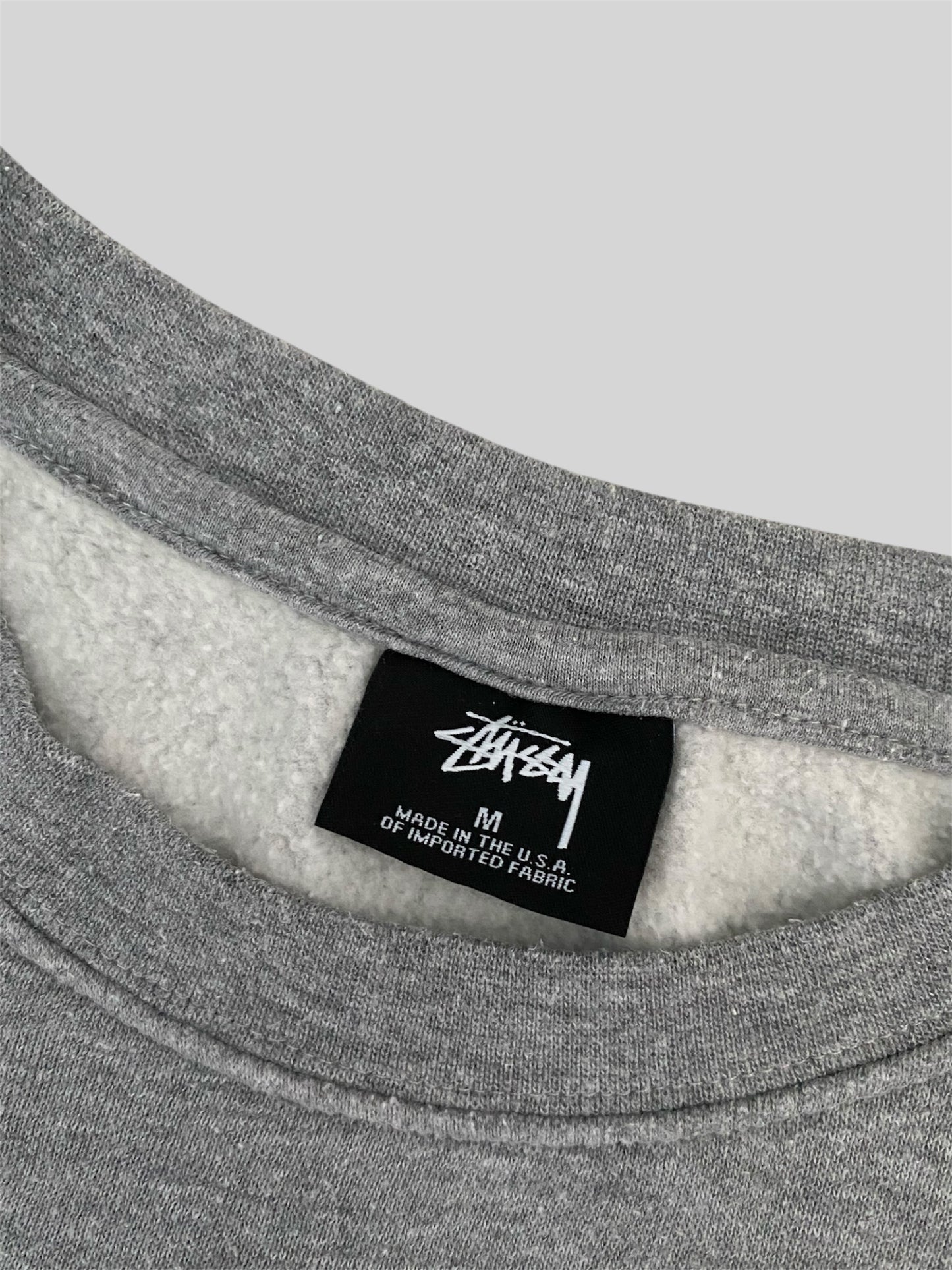 Vintage Stussy Embroidered Pullover Sweatshirt Light Grey Medium