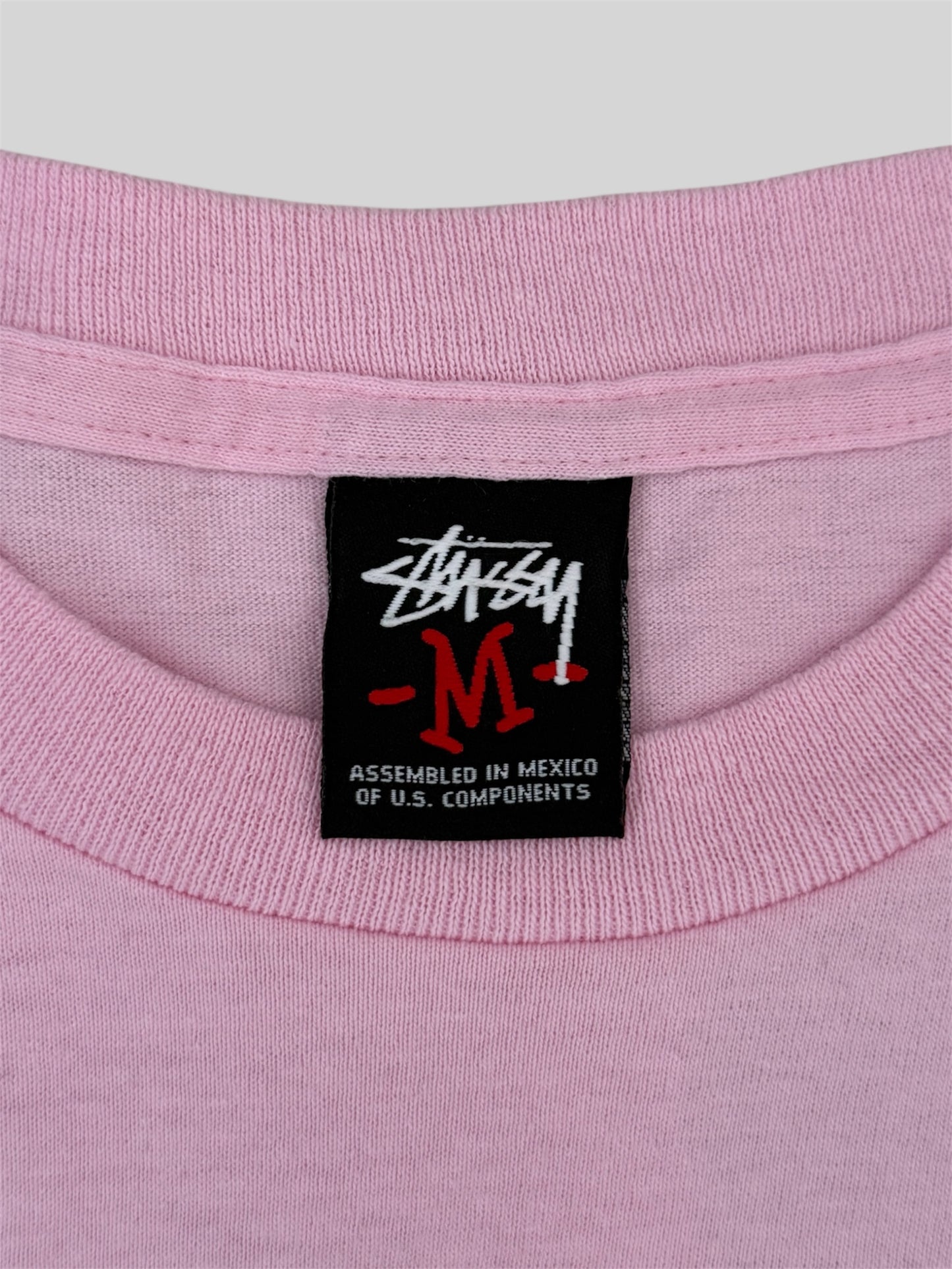 Vintage Stussy Spellout Folded Graphic Print T Shirt Pink Medium