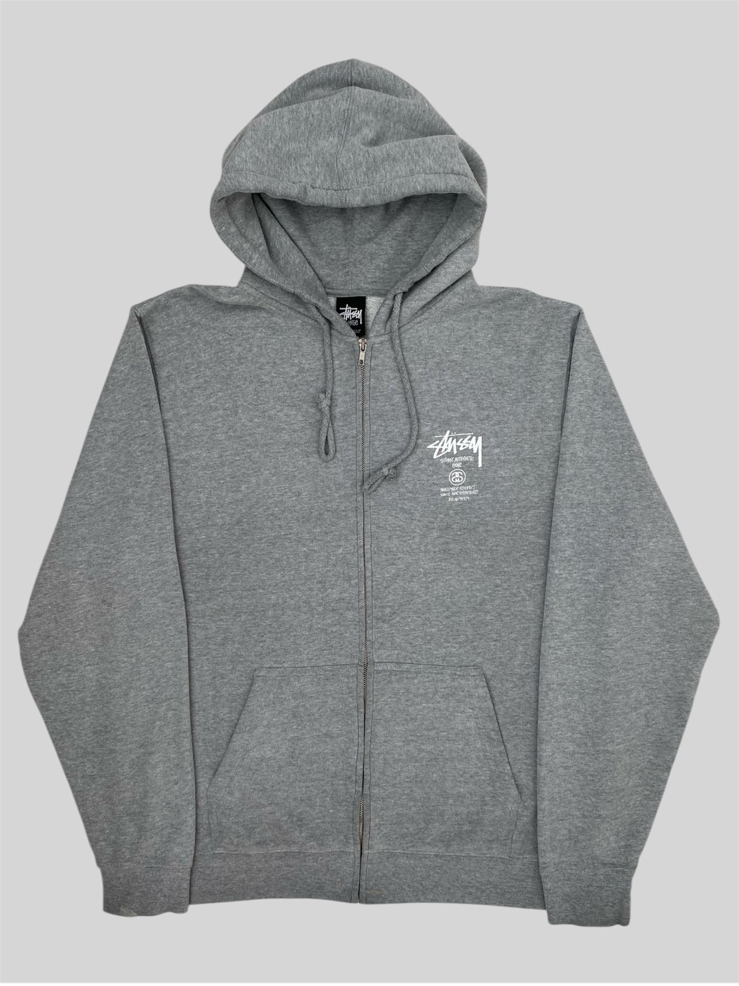 Vintage Stussy Spellout Full Zip Hoodie Light Grey X-Large