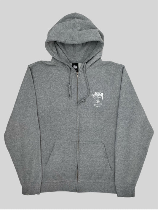 Vintage Stussy Spellout Full Zip Hoodie Light Grey X-Large