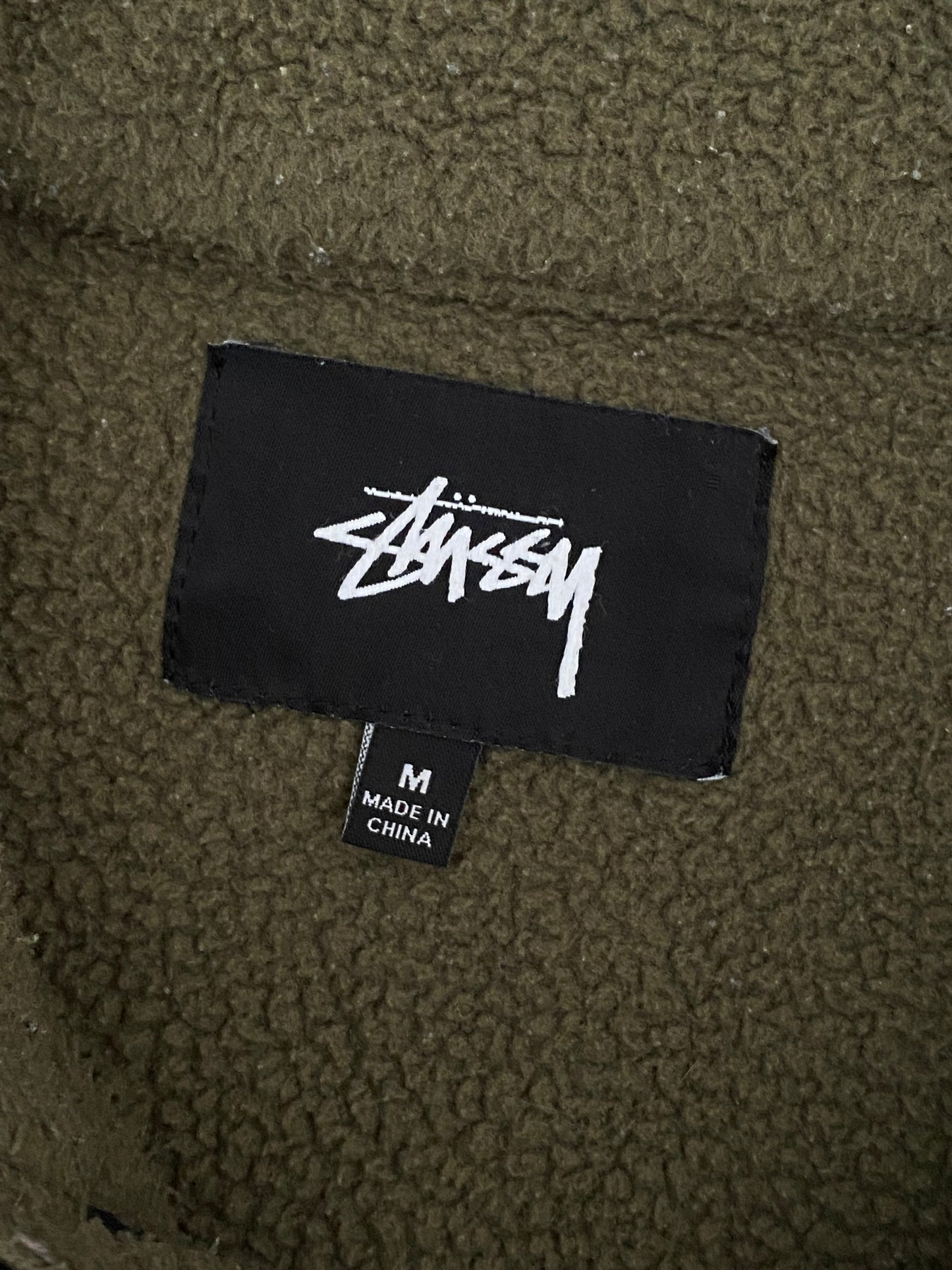 Vintage Stussy Embroidered Full Zip Elasticated Fleece Green Medium