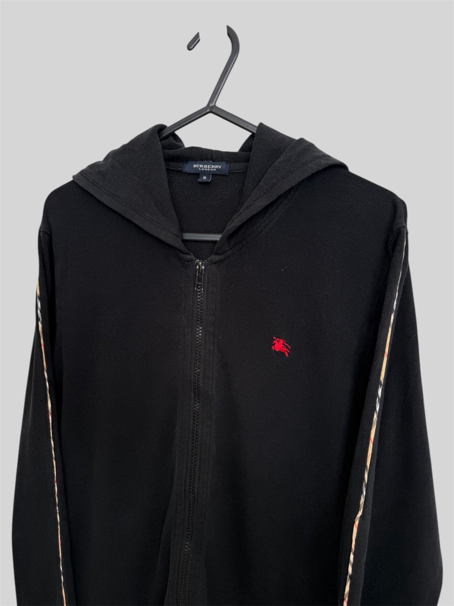 Vintage Burberry Embroidered Full Zip Thin Hoodie Black Medium