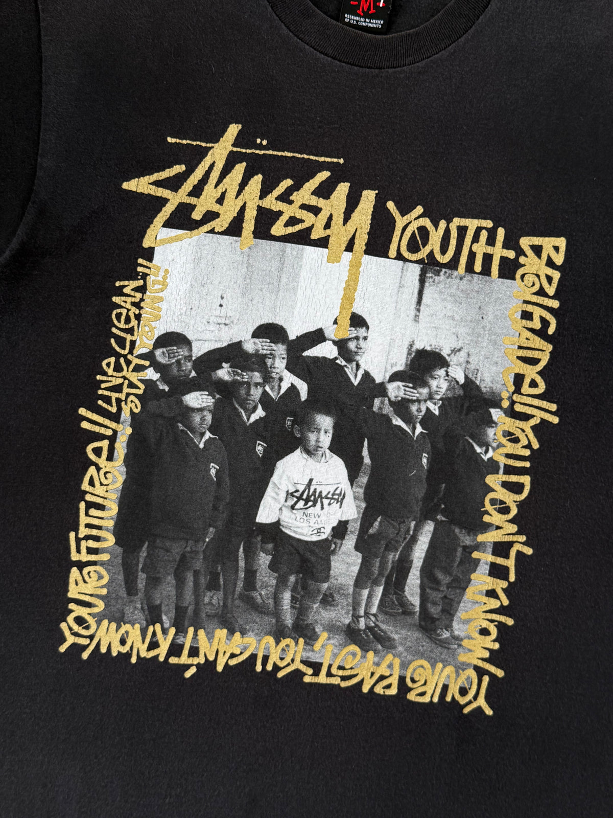Vintage Stussy 2006 Youth Brigade School Kids Graphic T Shirt Faded Black Medium