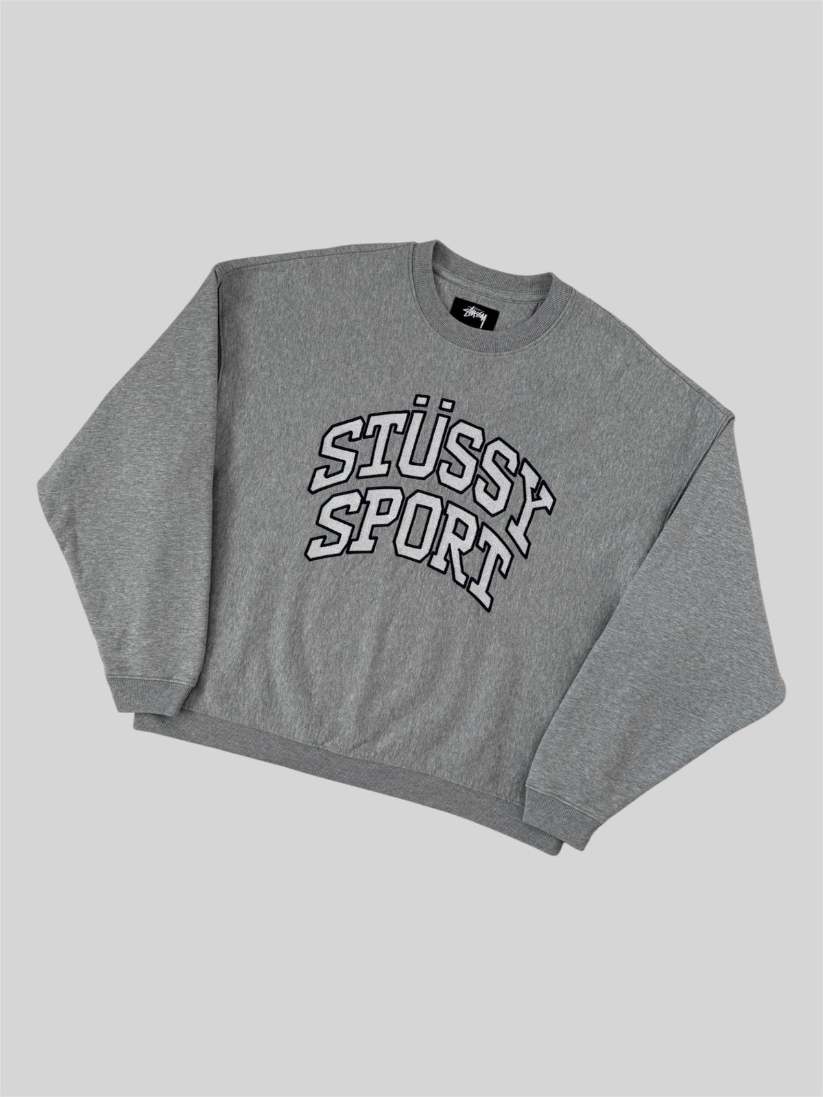 Modern Stussy Sport Embroidered Pullover Sweatshirt Light Grey Small