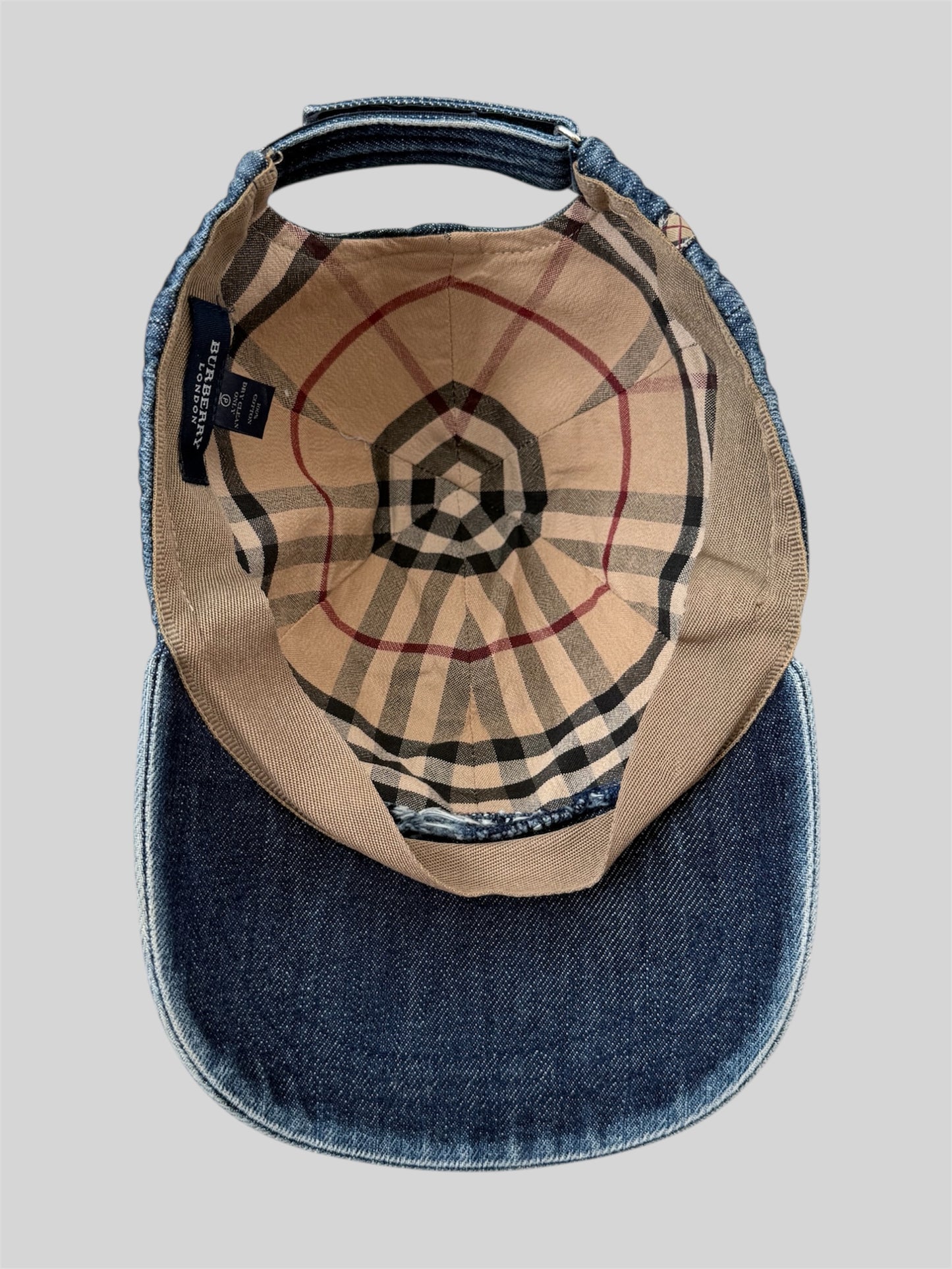 Vintage Burberry 2000s Nova Check Denim Adjustable Baseball Cap Blue One Size