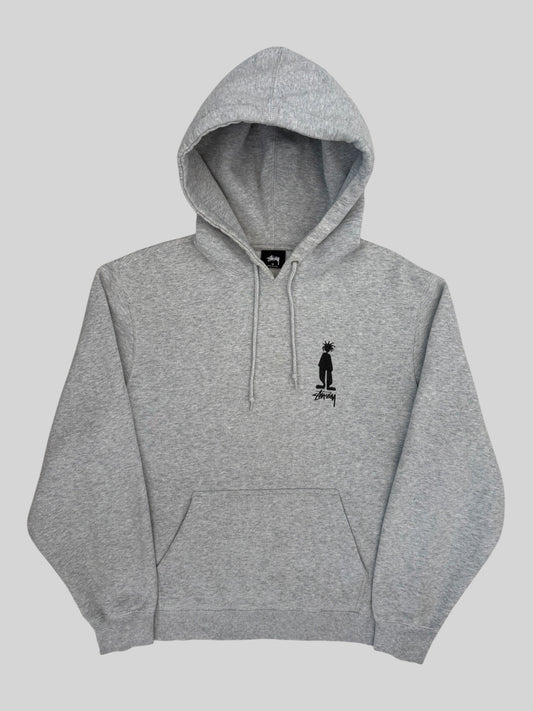Modern Stussy Graphic Shadow Man Spellout Pullover Hoodie Light Grey Medium