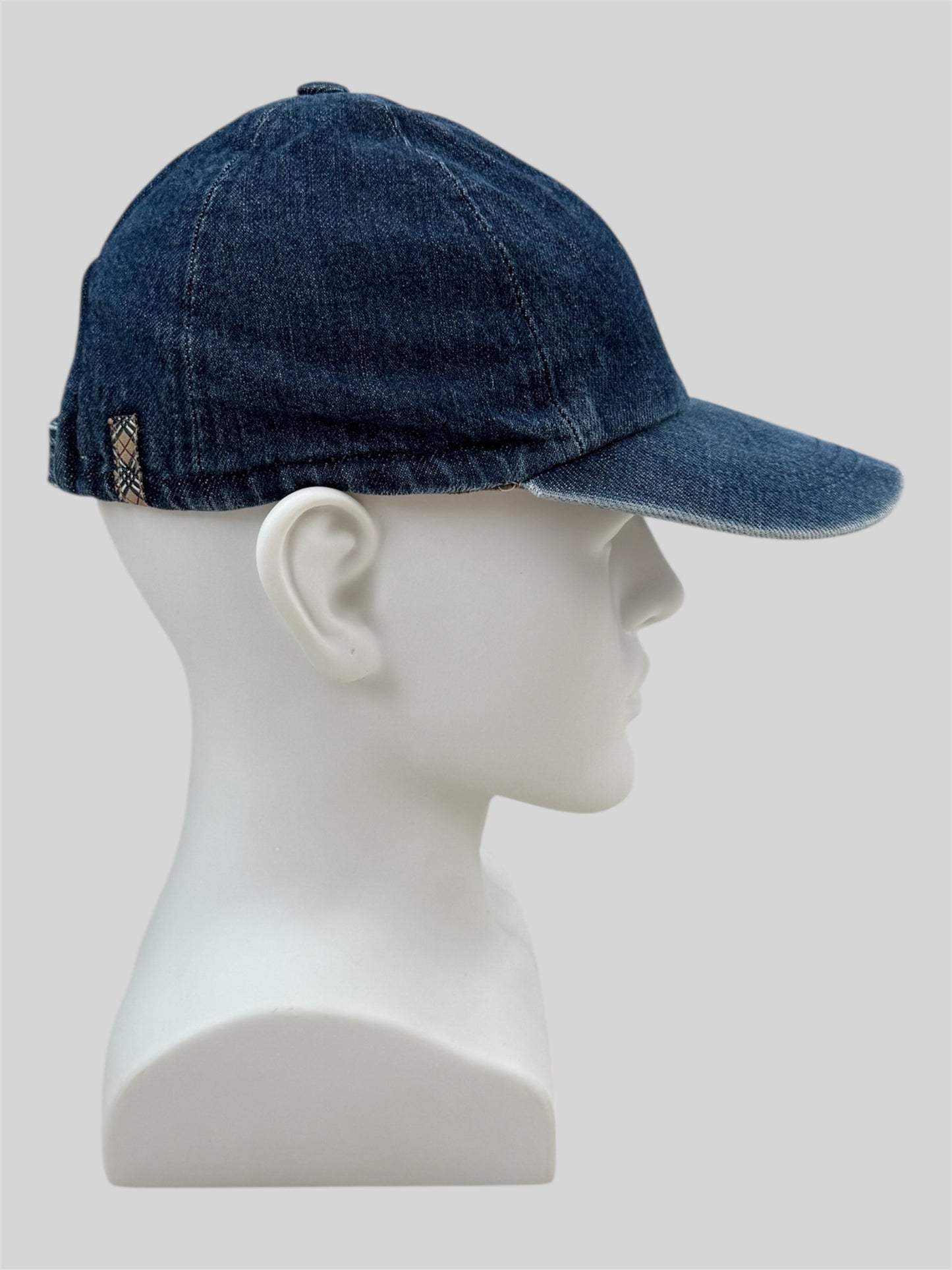 Vintage Burberry 2000s Nova Check Denim Adjustable Baseball Cap Blue One Size