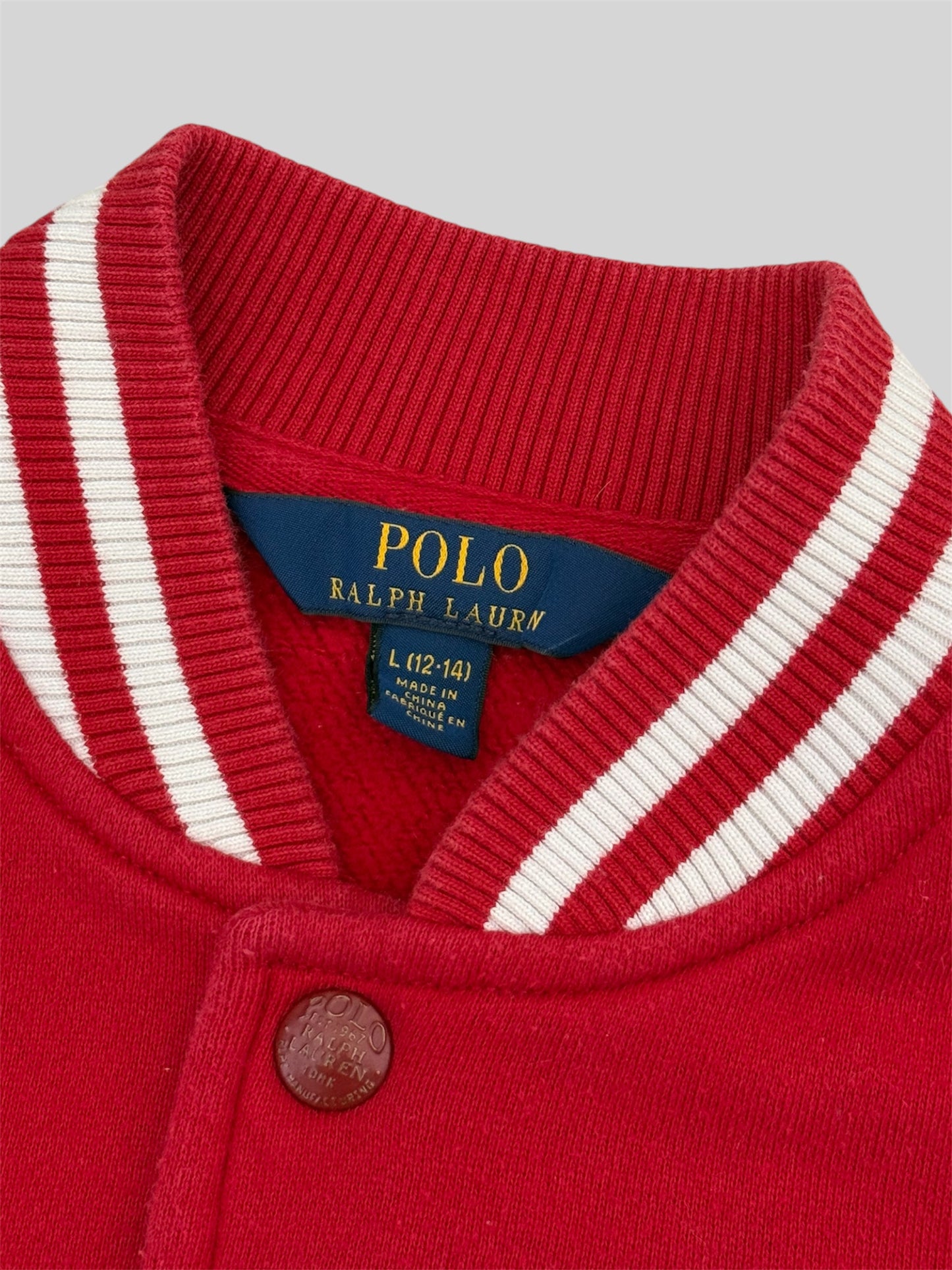 Authentic Polo Ralph Lauren Cropped Button Up Varsity Jacket Red L (12-14)