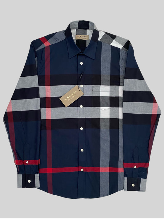 Burberry Checkered Long Sleeved Somerton Shirt Navy Small £450RRP