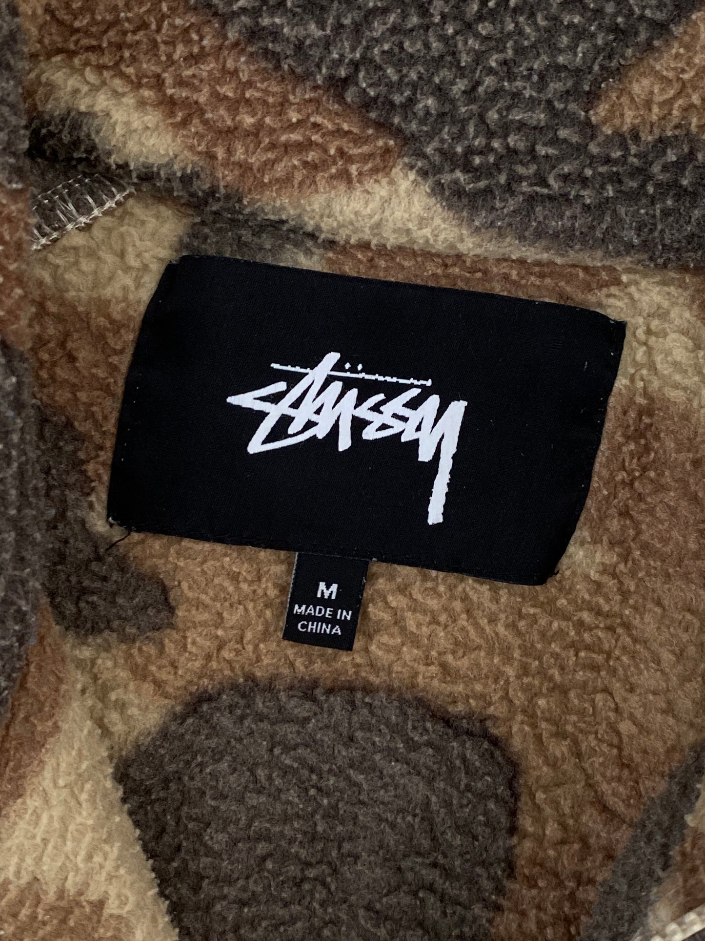 Vintage Stussy Embroidered Camouflage Zip Up Fleece Beige Medium