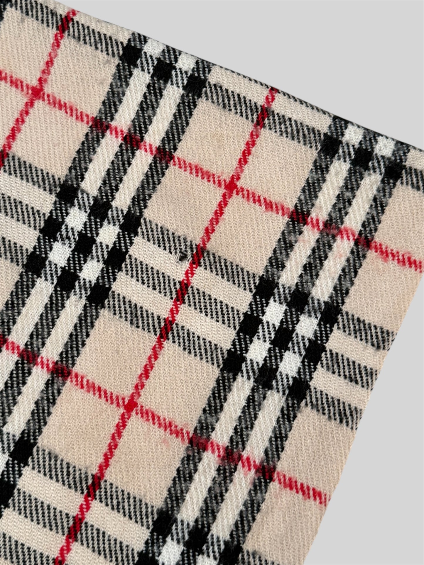 Vintage Burberry 90s Nova Check Scarf 100% Lambswool Light Beige Made In England