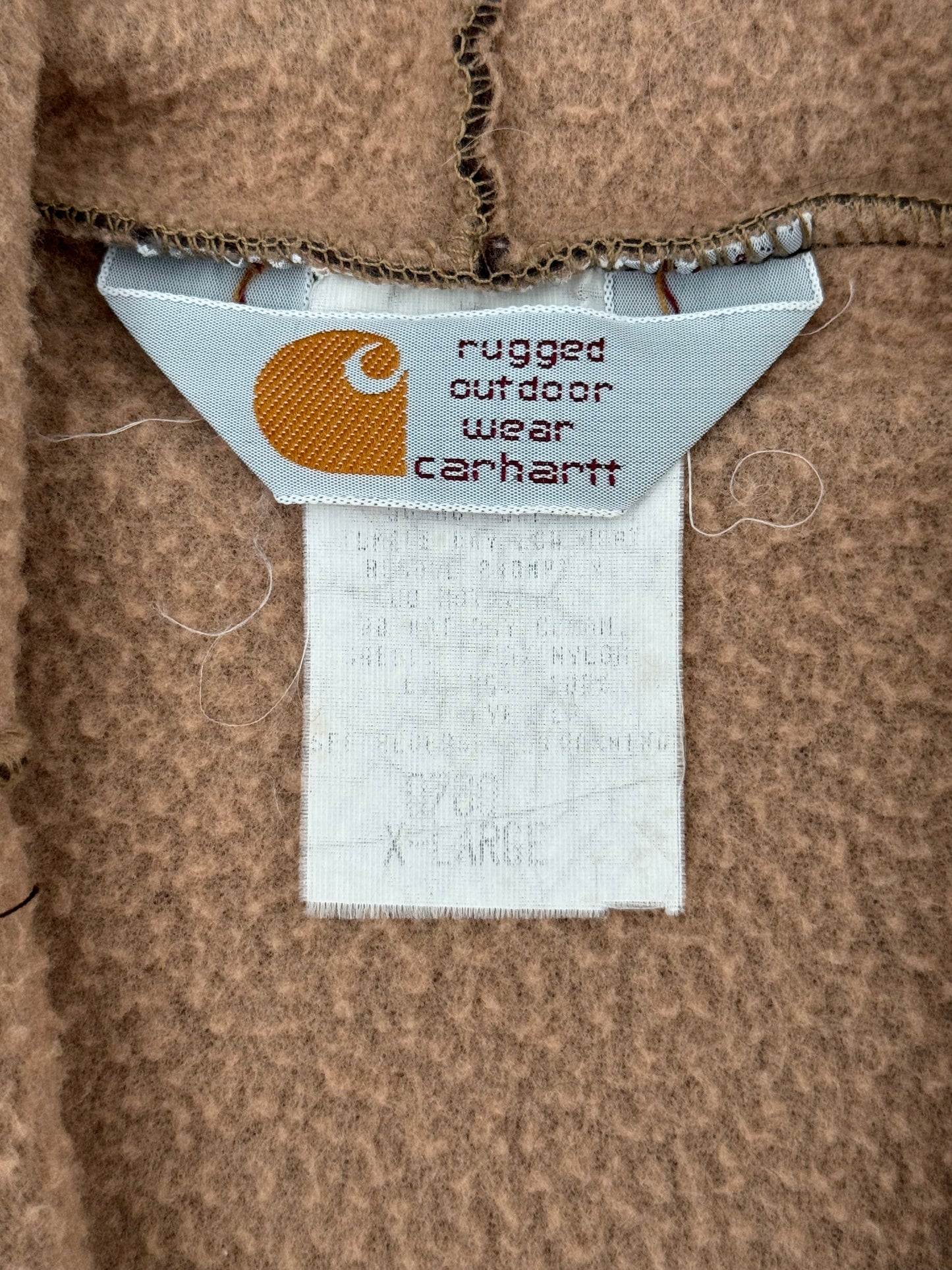 Vintage Carhartt 1994 Fleece Lined Full Zip Hoodie Brown X-Large Made In USA