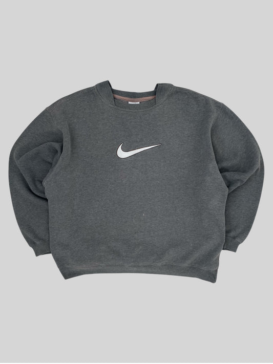 Vintage Nike Embroidered Centre Swoosh Pullover Sweatshirt  Light Grey Large