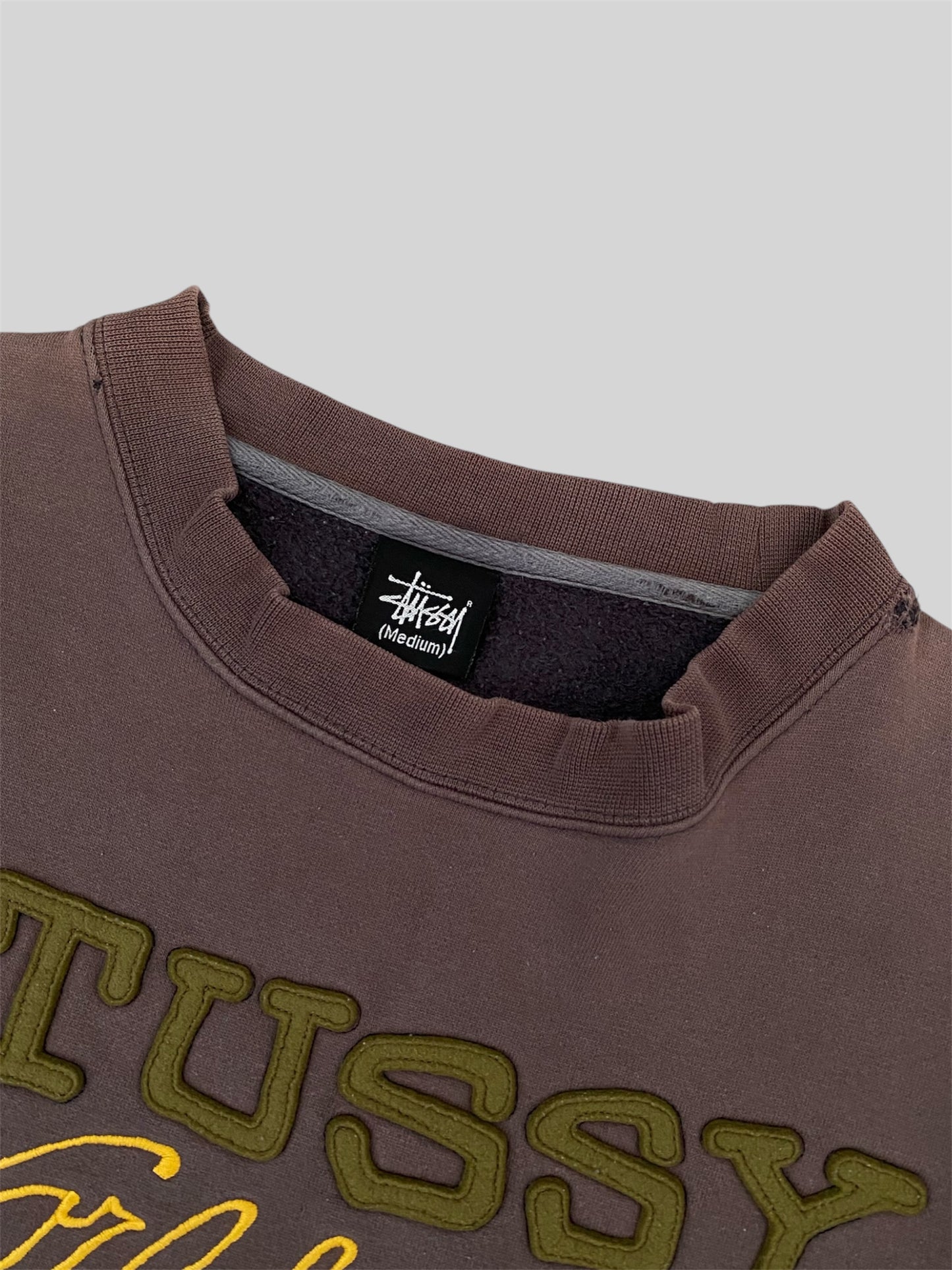 Vintage Stussy Worldwide Embroidered Pullover Sweatshirt Brown Medium