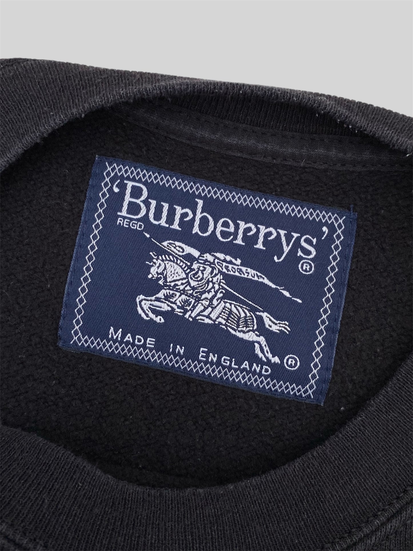 Vintage Burberry Embroidered Spellout Pullover Sweatshirt Black Medium
