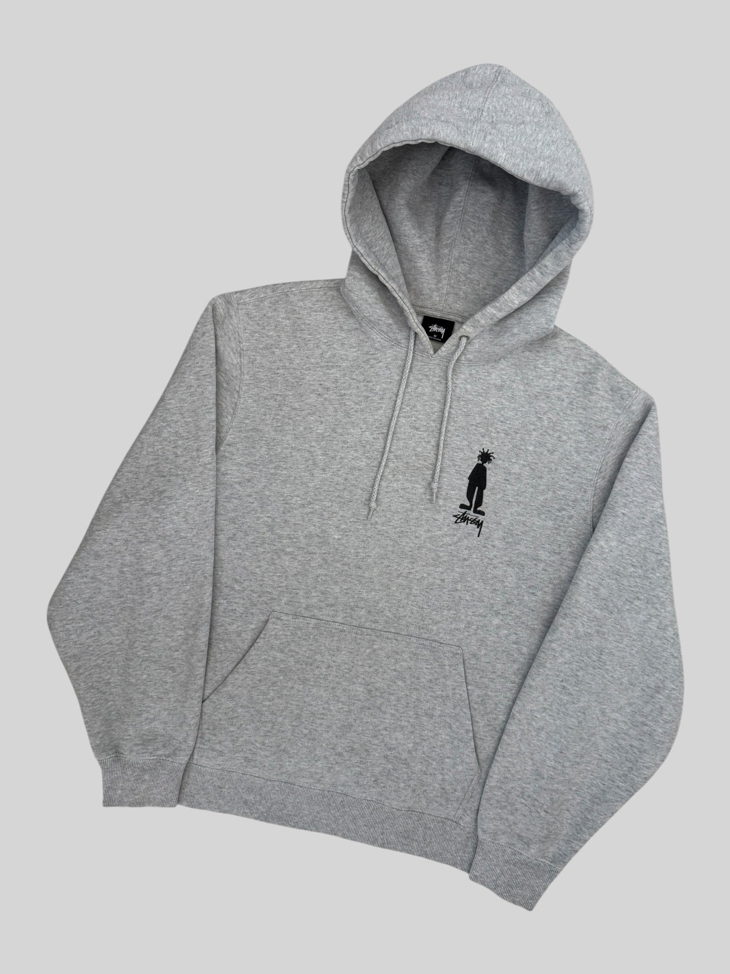 Modern Stussy Graphic Shadow Man Spellout Pullover Hoodie Light Grey Medium