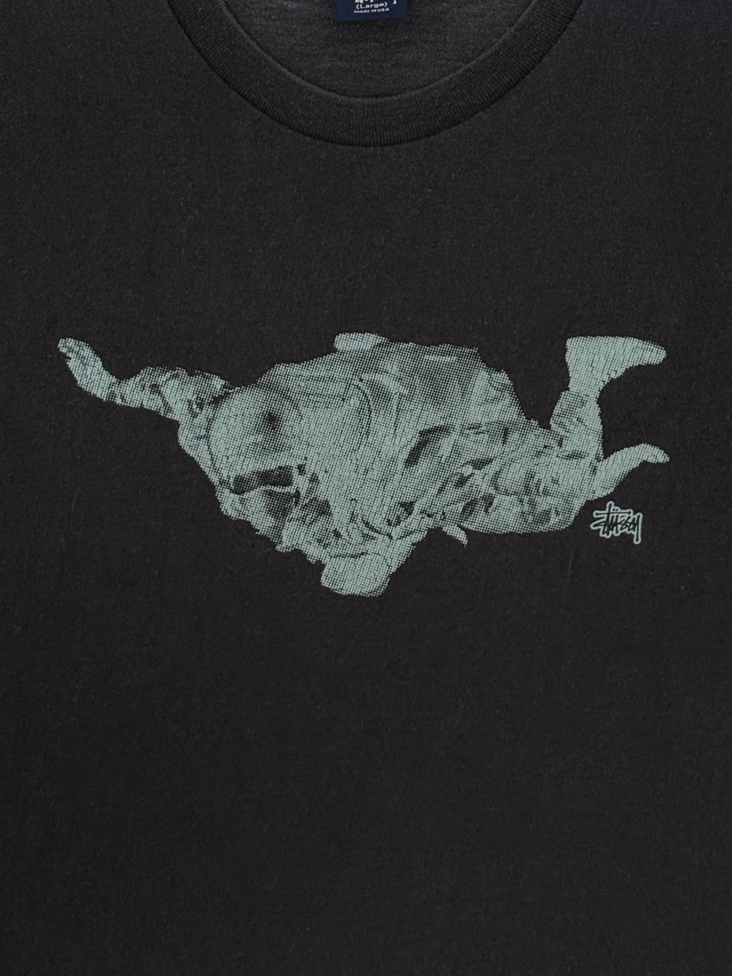 Vintage Stussy 90s Skydiving Soldier Graphic Print Shirt Black Large Made In USA