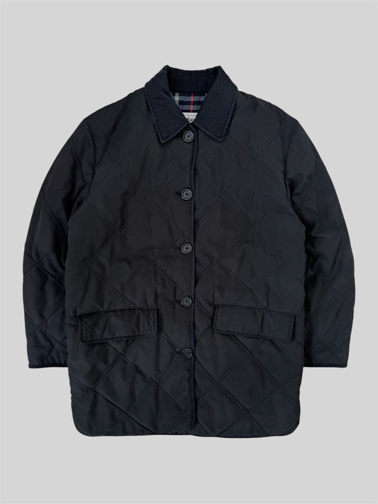 Vintage Burberry 1990s Men’s Button Up Quilted Nylon Jacket Black 38” Medium