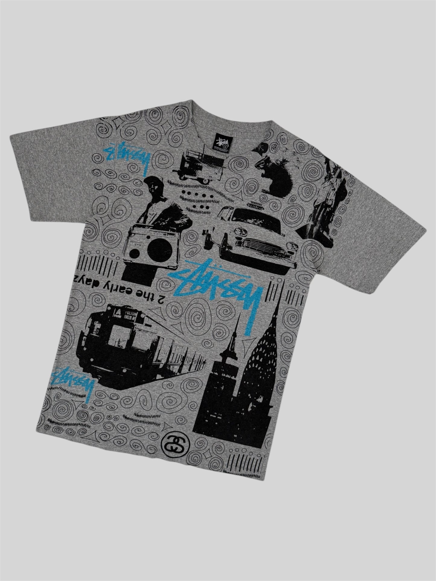 Vintage Stussy 2000s New York Street Graphic Print T Shirt Light Grey Small