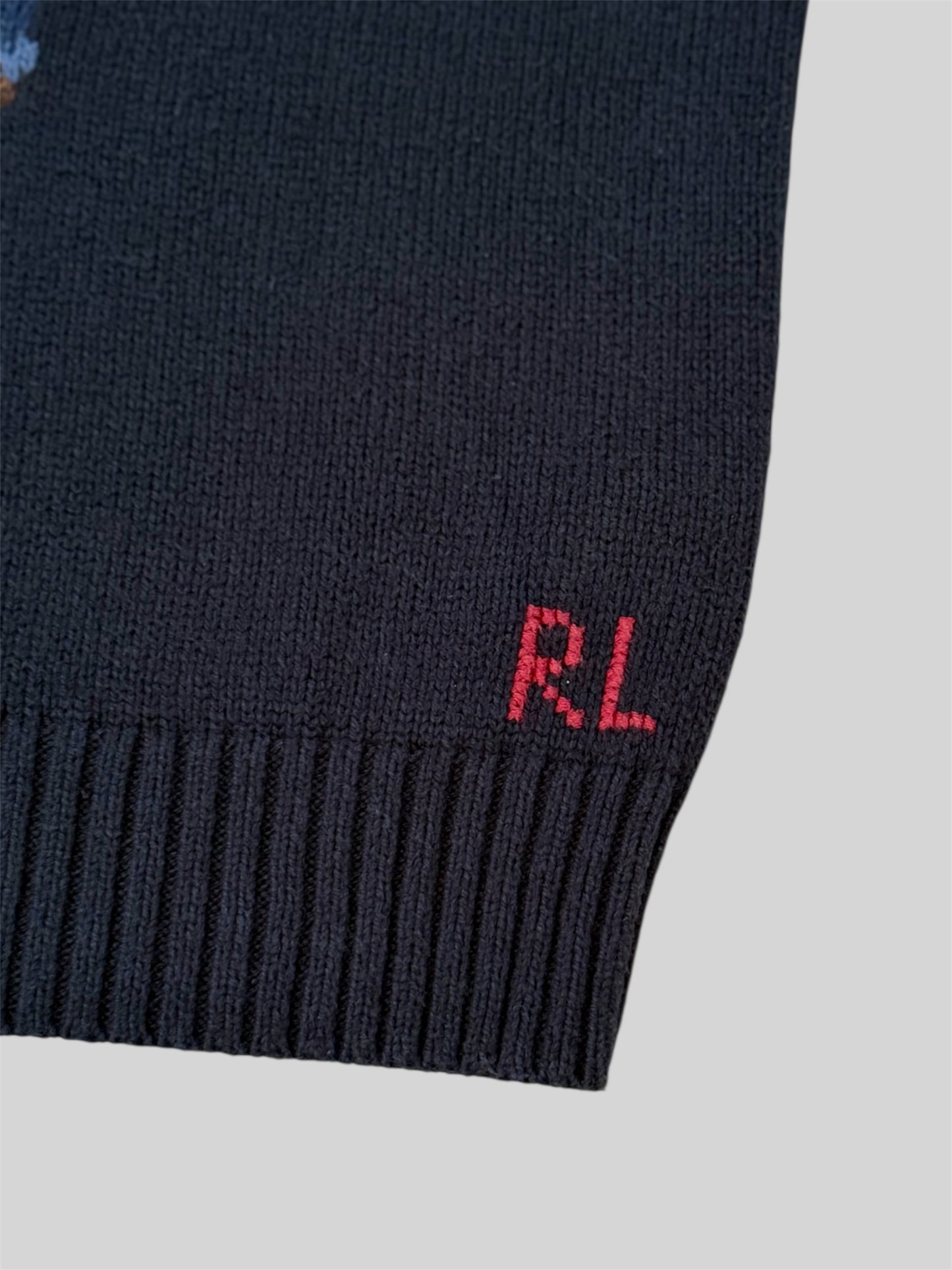 Authentic Polo Ralph Lauren Teddy Bear Knitted Pullover Jumper Navy L (14-16)