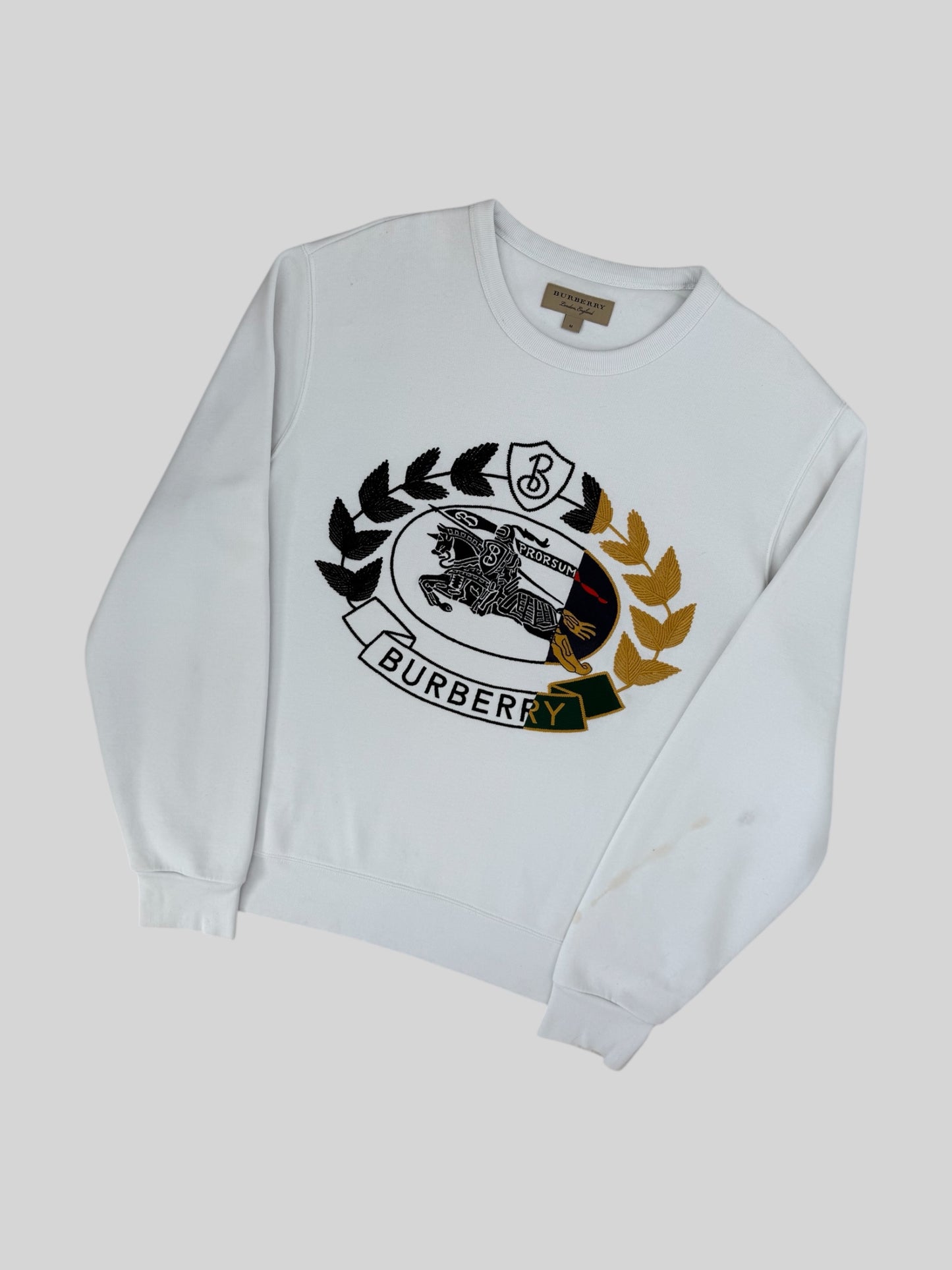 Authentic Modern Burberry Embroidered Spellout Pullover Sweatshirt White Medium