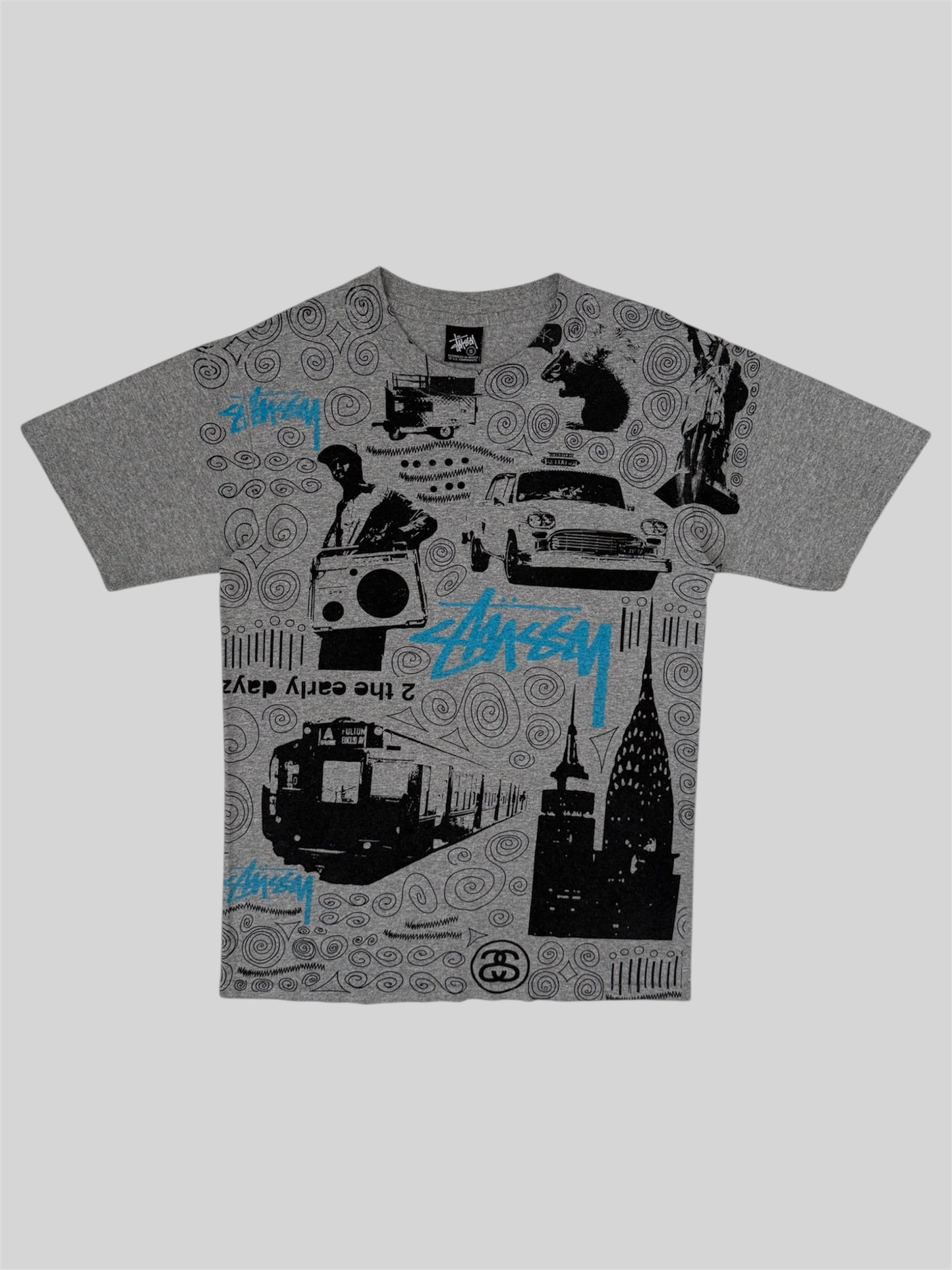 Vintage Stussy 2000s New York Street Graphic Print T Shirt Light Grey Small
