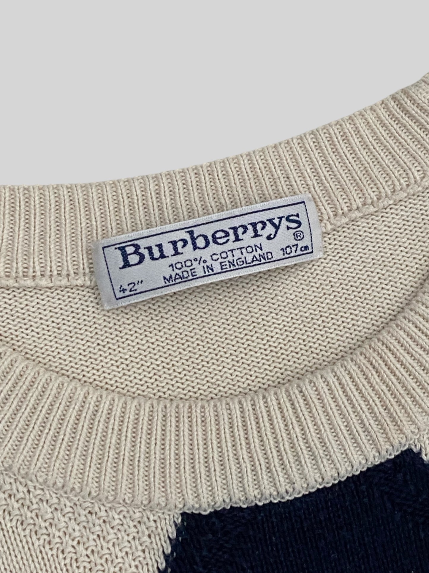 Vintage Burberry Embroidered Spellout Knitted Pullover Sweatshirt Cream Medium