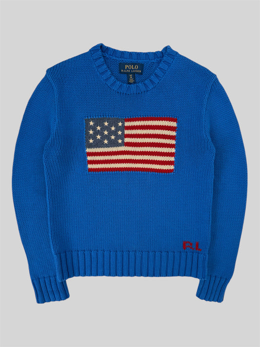 Authentic Polo Ralph Lauren USA Knitted Jumper Blue Small (8)