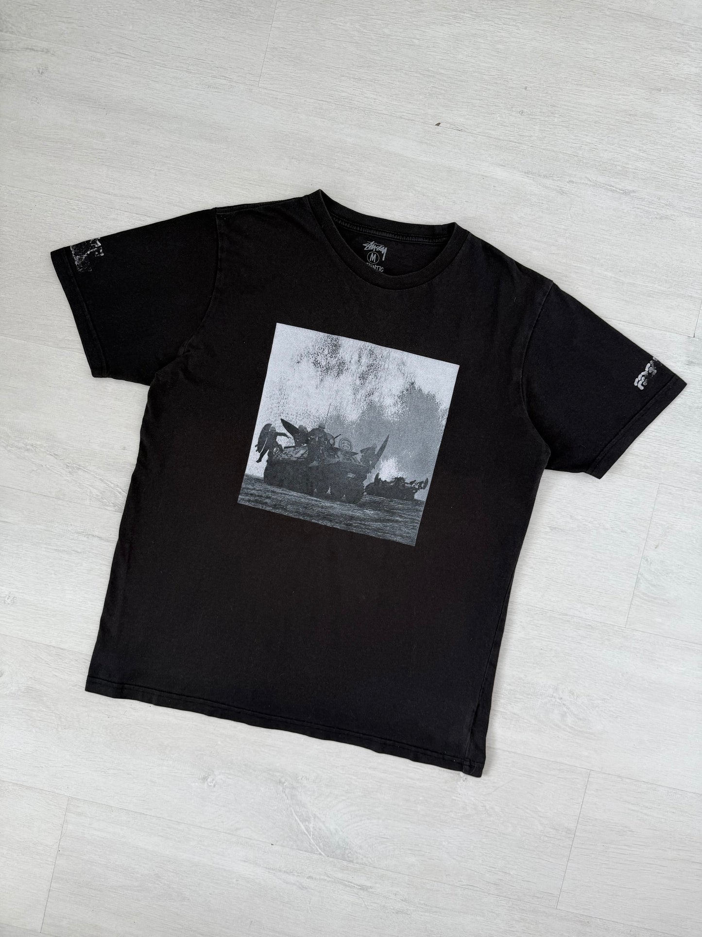 Vintage 2000s Stussy Surf Invasion X Fergadelic War Graphic T shirt Black Medium