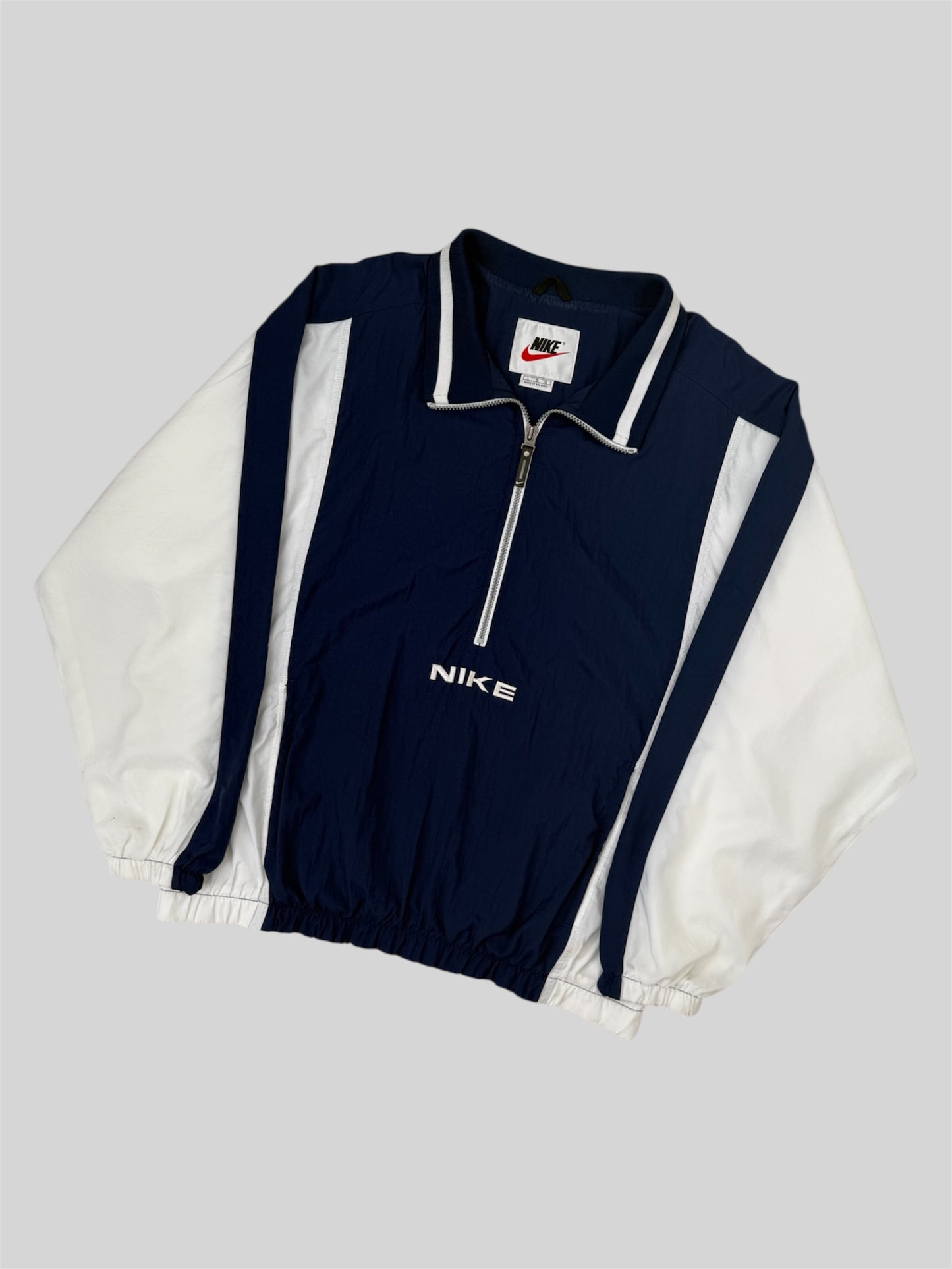 Vintage Nike Embroidered Spellout Quarter Zip Windbreaker Jacket Blue Large