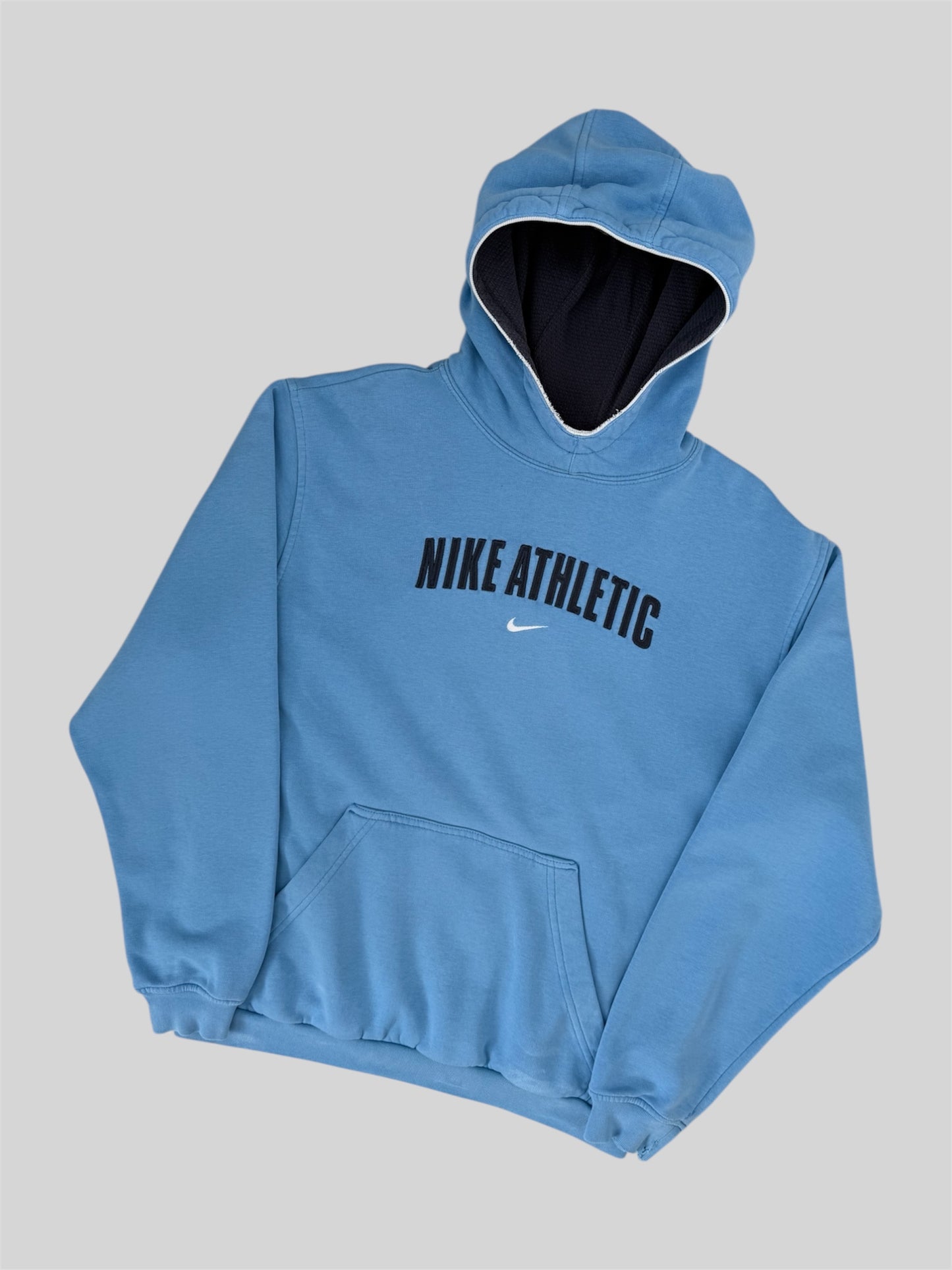 Vintage 2000s Nike Athletic Spellout Pullover Hoodie Light Blue Medium