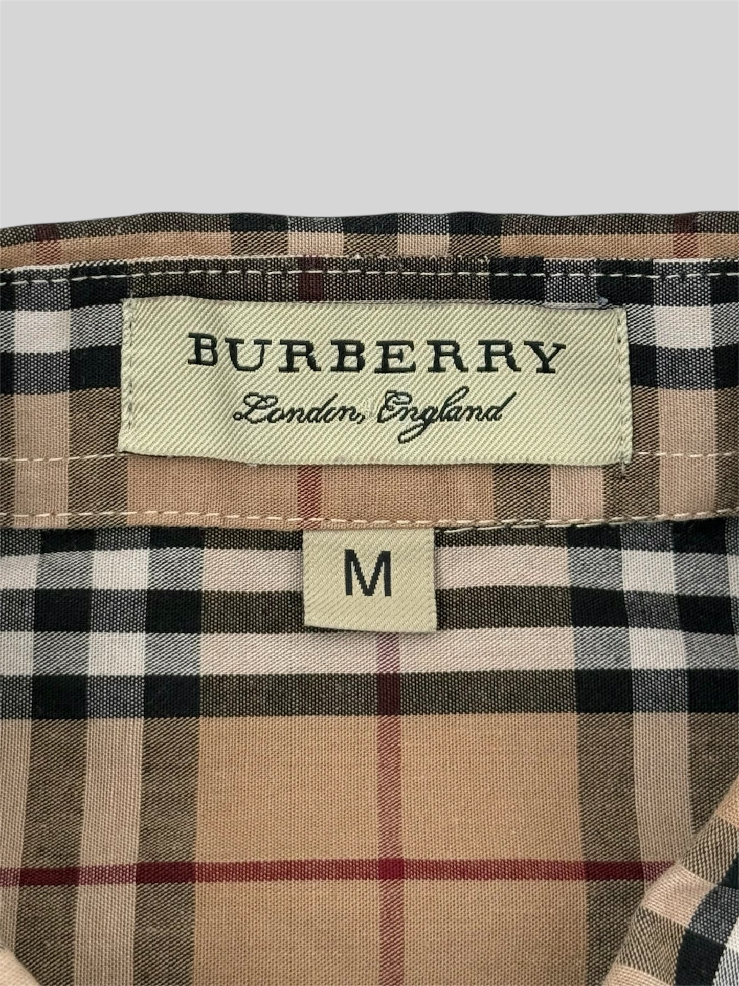 Vintage Burberry Embroidered Nova Check Button Up Shirt Beige Medium