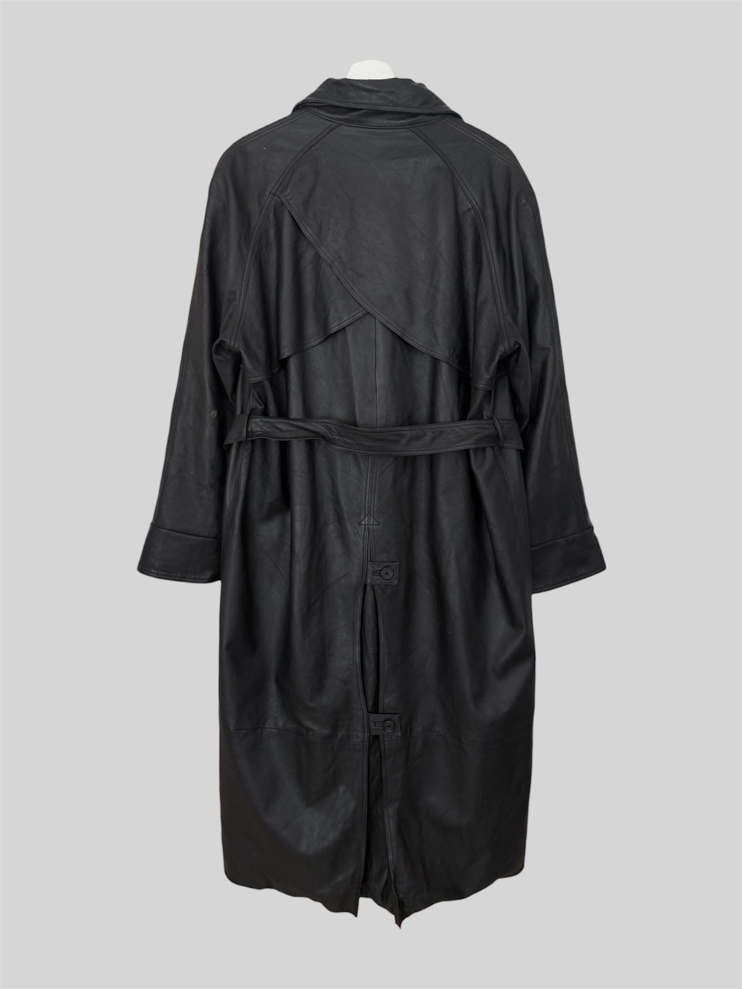 Rare 1990s Burberry Men’s Regular Fit Leather Trench Coat Black Size Medium