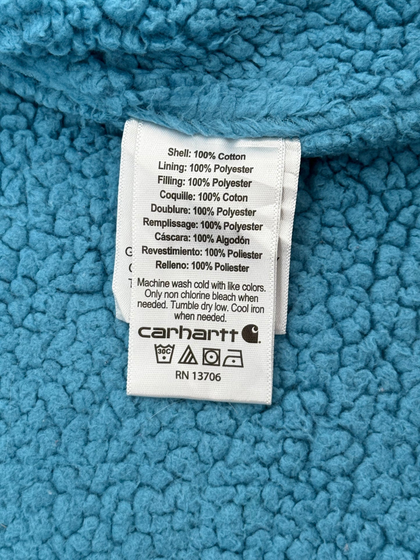 Vintage Carhartt 2000s Sherpa Lined Jacket RN 13706 Light Blue Large Age 14
