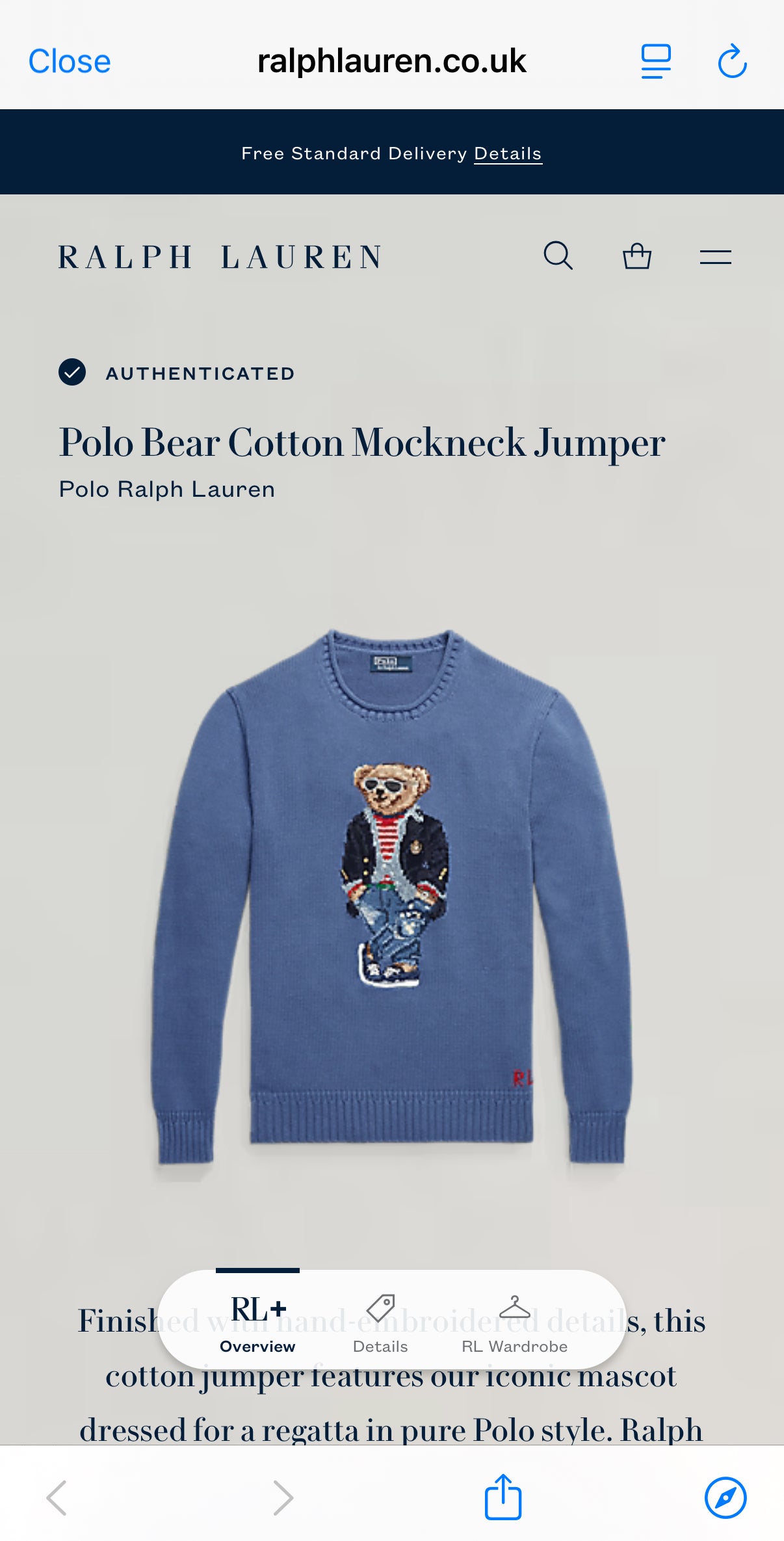 Authentic Polo Ralph Lauren Bear Knitted Jumper Light Blue XL £499RRP *QR SCAN*