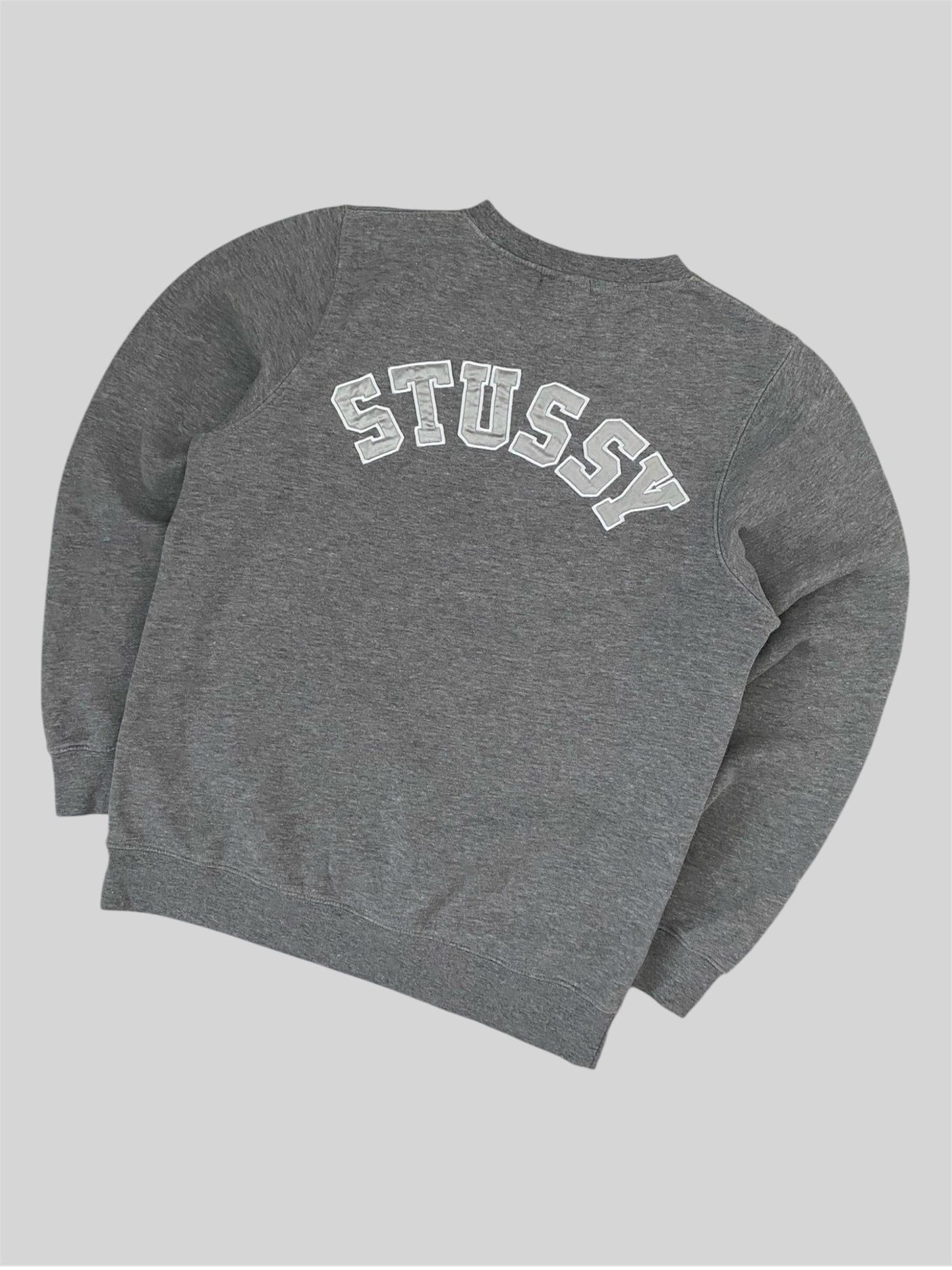 Vintage Stussy Embroidered Pullover Sweatshirt Light Grey Medium