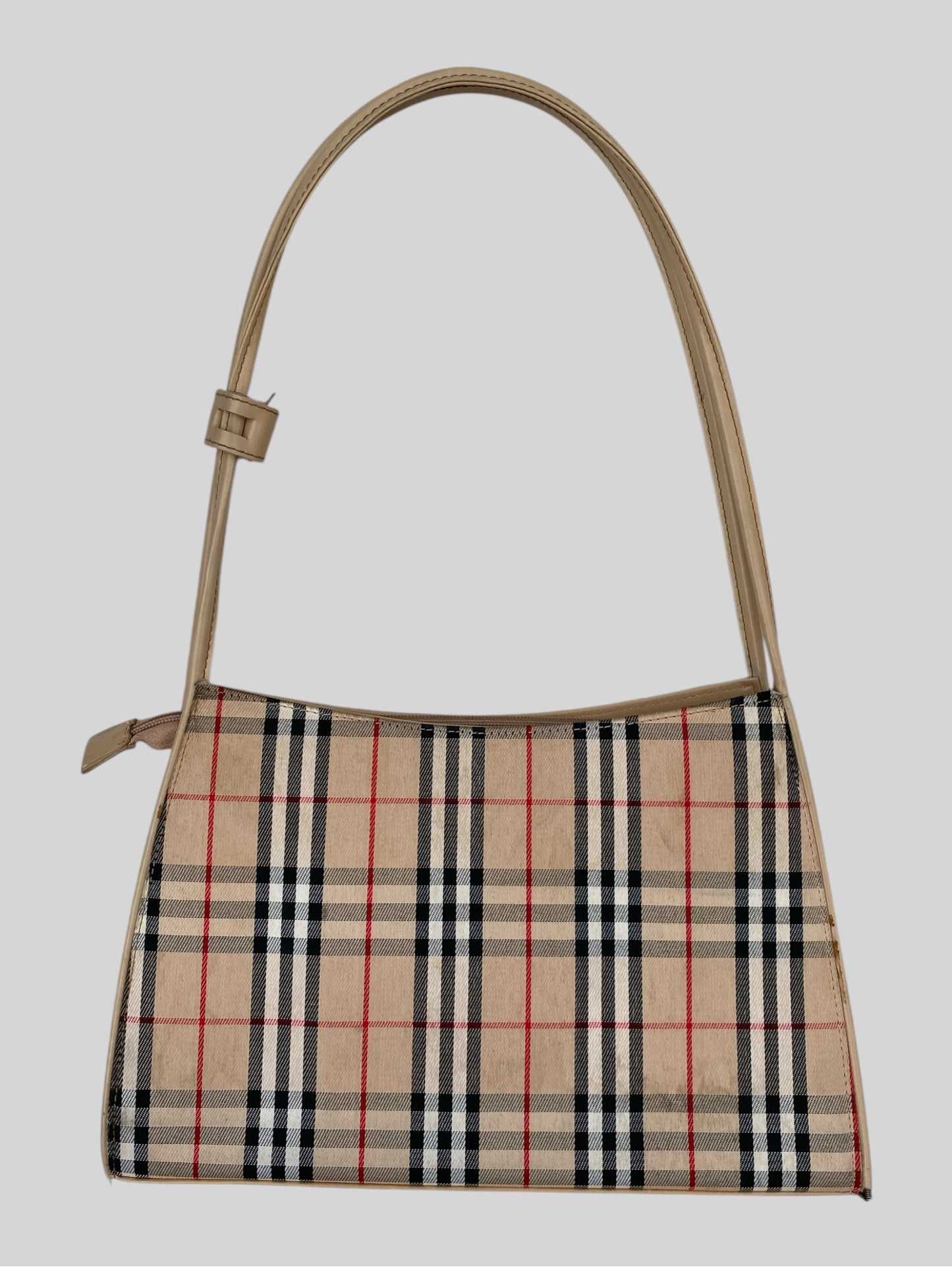 Vintage Burberry Nova Check Large Handbag Shoulder Bag Beige