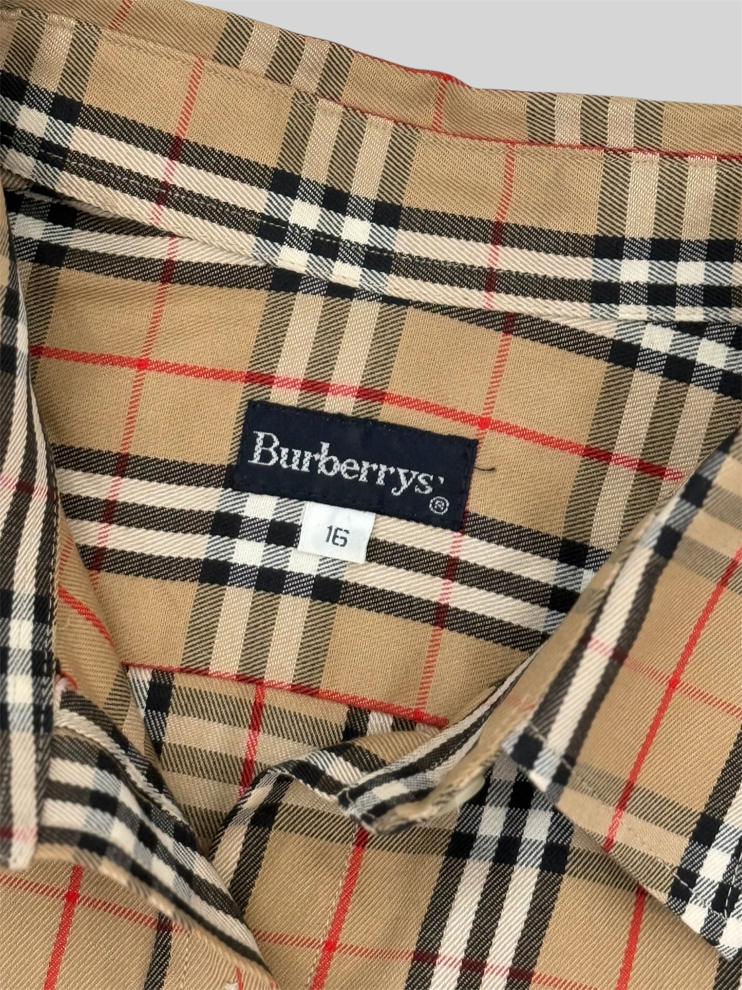 Vintage Burberry 90s Nova Check Button Up Long Sleeve Shirt Beige Size 16 Large
