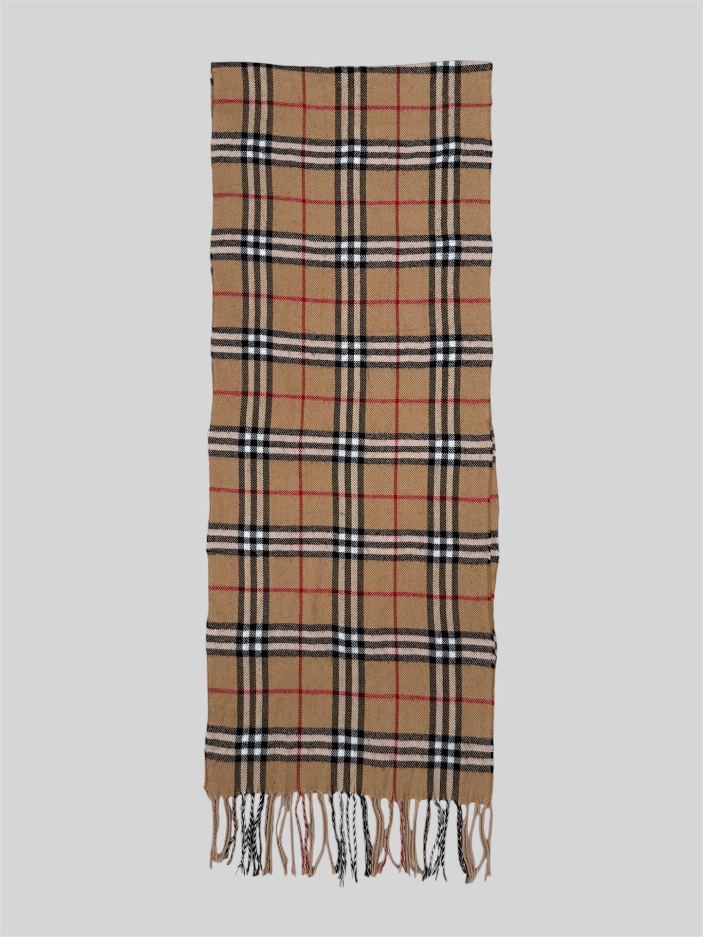 Vintage Burberry 90s Nova Check Scarf 100% Lambswool Beige Made In England