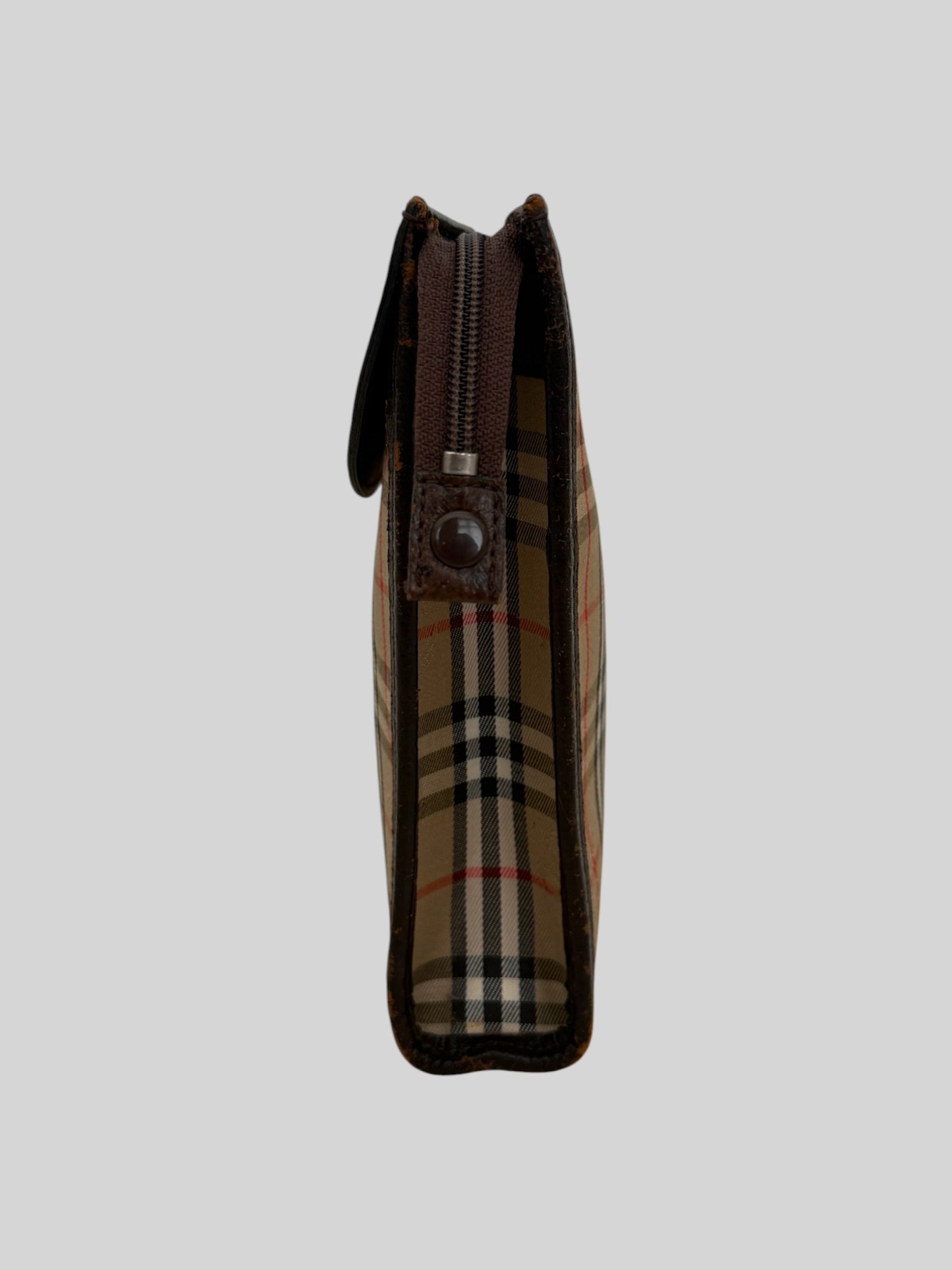 Vintage 1990s Burberry Nova Check Women’s Small Black Leather Clutch Bag