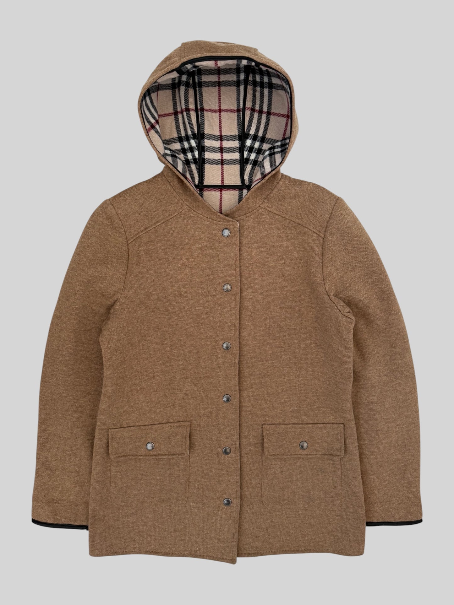 Authentic 2007 Burberry Nova Check Lined Wool Blend Coat Dark Beige Medium