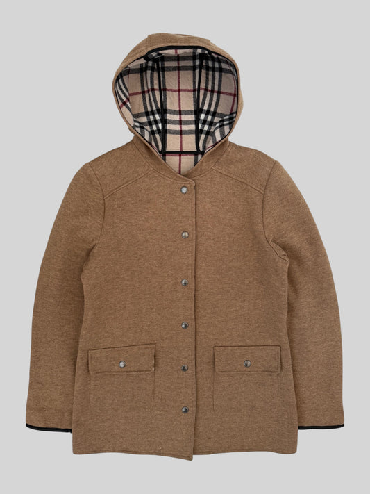 Authentic 2007 Burberry Nova Check Lined Wool Blend Coat Dark Beige Medium