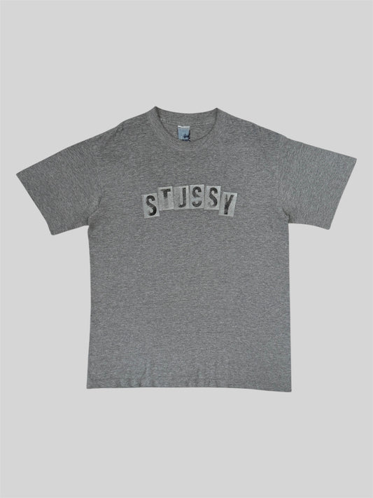 Vintage Stussy 2000s Spellout Graphic Print T Shirt Light Grey Medium