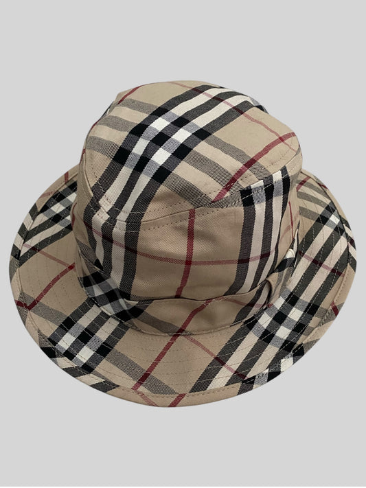 Vintage Burberry Nova Check Safari Boonie Hat Cream One Size