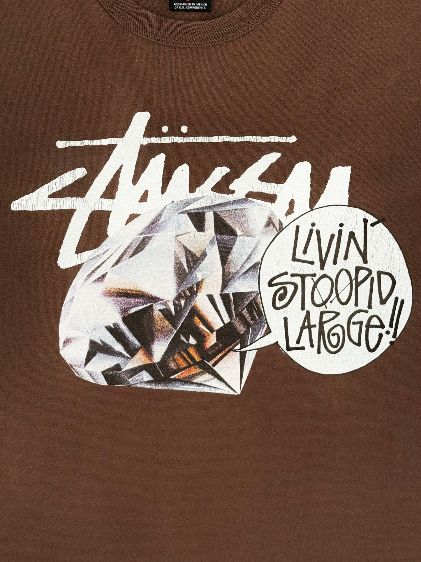 Vintage Stussy 2000s Diamond ‘Livin Stoopid Large’ Long Sleeve T Shirt Brown M